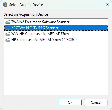 Acquire from any source, Twain, WIA, Cameras, cards